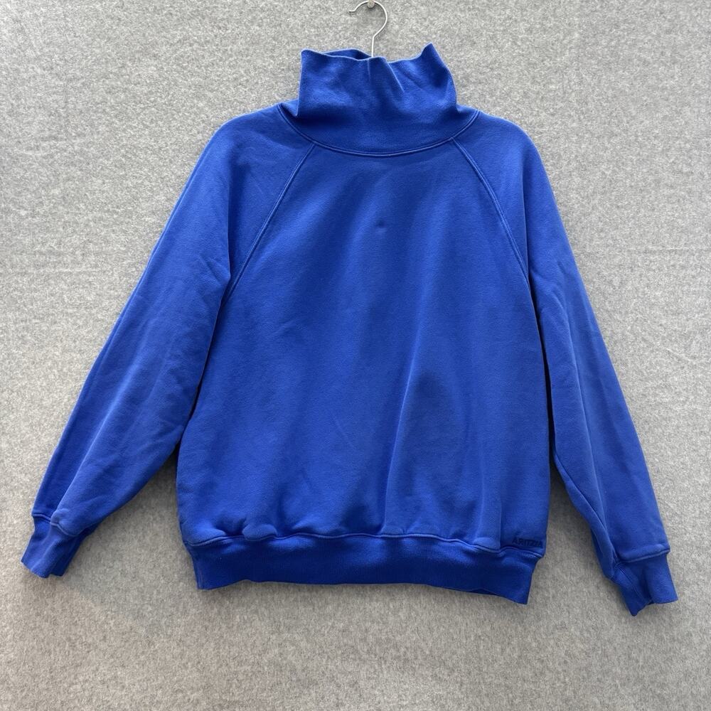 Aritzia Sweatfleece Mega Fit Sweatshirt Sz XS Blue Funnel Neck Pockets Cozy